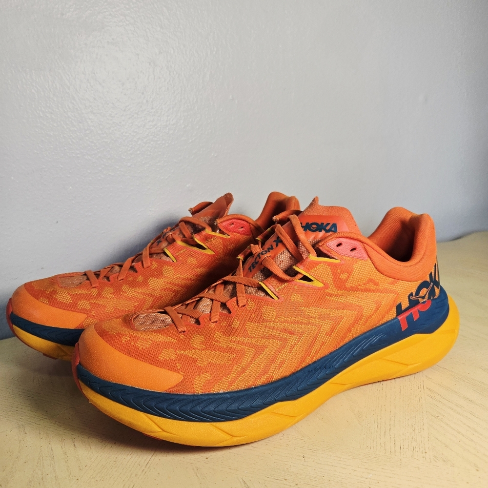 Hoka One One Tecton X Mens 12.5 Trail Running Shoe Carbon Fiber Orange Blue - Picture 2 of 10